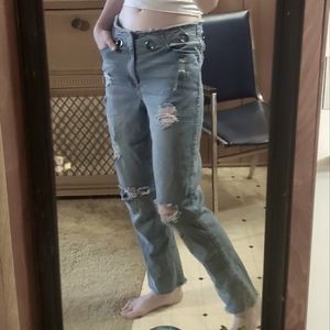 Fashion Nova silver loop belt hole ripped jeans
